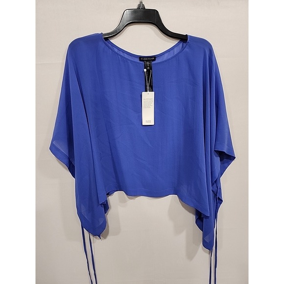 Eileen Fisher NWT Sheer Silk Georgette Womens L/XL Blue, 100% Silk Poncho - Picture 1 of 9